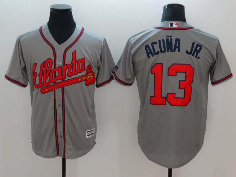 Men Atlanta Braves #13 Acuna jr Grey Game MLB Jerseys->atlanta falcons->NFL Jersey